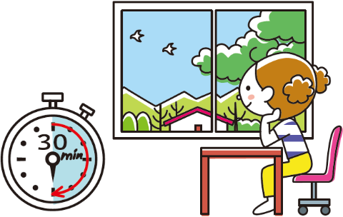 30分に1回は30秒以上遠くを見て、目を休めましょう